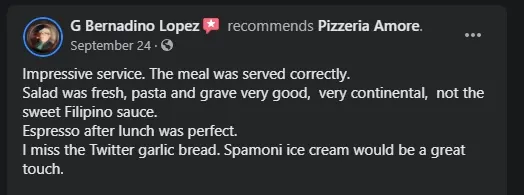 Facebook customer review