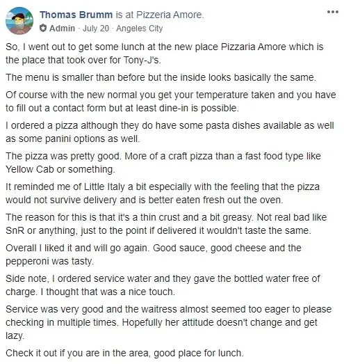 Facebook customer review
