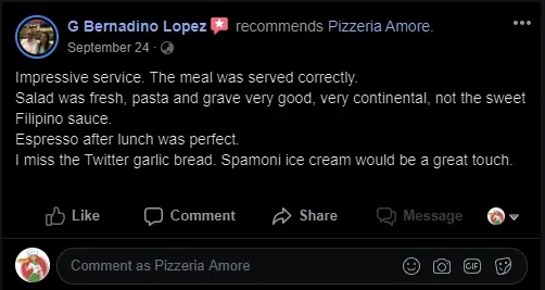 Facebook customer review