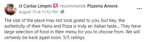 Facebook customer review