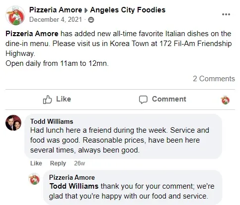 Facebook customer review